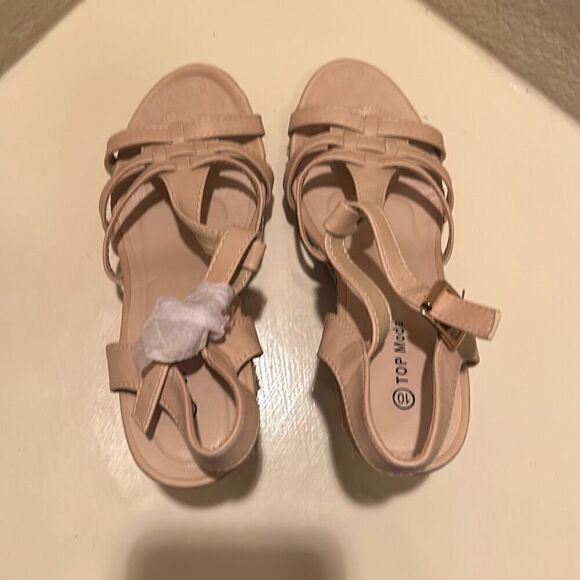 Top Moda Women's 10 Strappy Espadrille Platform Wedge Sandals Blush And Tan New - Picture 8 of 14
